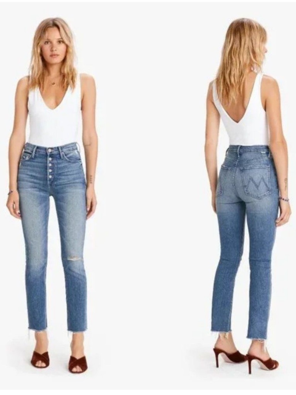 Mother The Pixie Dazzler Ankle Fray Popism Jeans Size 26